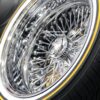 New Cross Lace 17x9" All Chrome Reverse " DEEP DISH" 72 Spoke True Knockoff Wire Wheels & Vogue Whitewall  Yellow Gold Stripe Tire Set (4) Complete with Hardware - Image 4