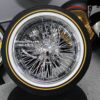 New Cross Lace 17x9" All Chrome Reverse " DEEP DISH" 72 Spoke True Knockoff Wire Wheels & Vogue Whitewall  Yellow Gold Stripe Tire Set (4) Complete with Hardware - Image 5