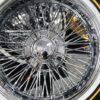 New Cross Lace 17x9" All Chrome Reverse " DEEP DISH" 72 Spoke True Knockoff Wire Wheels & Vogue Whitewall  Yellow Gold Stripe Tire Set (4) Complete with Hardware - Image 6