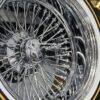 New Cross Lace 17x9" All Chrome Reverse " DEEP DISH" 72 Spoke True Knockoff Wire Wheels & Vogue Whitewall  Yellow Gold Stripe Tire Set (4) Complete with Hardware - Image 10