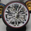 New 24" Cadillac Chrome "Knot" Wheels and 305-35-24 Vogue Whitewall / RED , BLUE or YELLOW Stripe Tire Complete Package Set (4) with TPMS Sensors  Fit Escalade , Yukon , Denali , Tahoe , Sierra, Silverado, Ram - Image 4