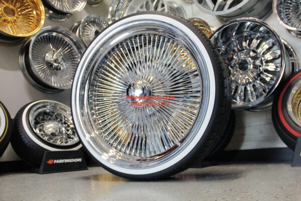 New 24" 208 Spoke Chrome Standard Knockoff Wire Wheels & Low Profile REAL Whitewall 255-30-24 Tires Set of Four (4) COMPLETE With Hardware