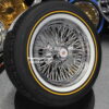 New 15x6" Cadillac 72 Spoke Chrome Cross Lace Wire Wheels & Vogue Whitewall / Yellow Gold Stripe 235-70-15 Tires Set (4) Fit Rear Wheel Drive Big Body Deville Seville Brougham Fleetwood & More - Image 8