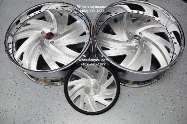 New 24" Lexani Artis Forged "LSD" Billet Staggered Brushed & Chrome USA MADE Wheels 5x5" Bolt pattern Set (4) with Steering Wheel Fit Chevy Chevrolet Caprice Impala Buick Oldsmobile DONK C10 Jeep Durango more