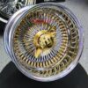 New 13x7" 24kt Triple Gold Chrome 100 Spoke Wire Spoke Wheels True Knockoff Lowrider Set (4) with 2 Wing Hardware - Image 5