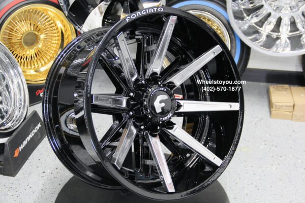 New Set (4) 24x12" Forgiato Terra Offroad 005 Gloss Black with Billet Aluminum Accents 8x180mm Deep Dish Wheels Set (4) Chevy GMC Silverado Sierra Denali 2500 3500 2011' and Up models