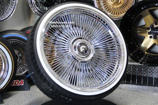 New 24" Forgiato Staggered Spoke Chrome Standard Direct Bolt Floating Big Cap Wire Wheels & Low Profile True Whitewall 255-30-24 Tires Set of Four (4) COMPLETE With Hardware