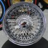 New Triple Cross Genuine Dayton Stamped 14x7" Deep Dish 100 Spoke Stainless & Chrome Lowrider Knockoff Wire Wheels Set of four (4) with Hardware - Image 8