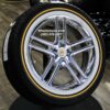 New 17" Cadillac Chrome "Double 5" Wheels and Vogue Whitewall / Gold Stripe Tires 215-55-17 Complete Package Set (4)  Fit Cadillac Allante, Deville, DTX, Eldorado, Seville - Image 3