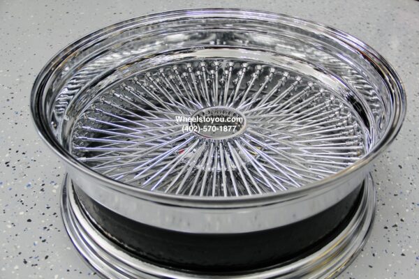 New Single (1) 22x8" Deep Dish Reverse 150 Spoke Chrome Knockoff Wire Wheel Single (1) ONE