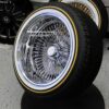 New 17x9" All Chrome Reverse " DEEP DISH" 100 Spoke True Knockoff Wire Wheels & Low Profile Vogue Whitewall Yellow Gold Stripe Tire Set (4) Complete with Hardware - Image 2