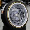 New 17x9" All Chrome Reverse " DEEP DISH" 100 Spoke True Knockoff Wire Wheels & Low Profile Vogue Whitewall Yellow Gold Stripe Tire Set (4) Complete with Hardware - Image 5