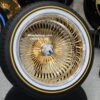 NEW 17X9" 24KT GOLD & CHROME DEEP DISH 100 SPOKE KNOCKOFF WIRE WHEELS & Low Profile Vogue Whitewall 215-50-17 Tires SET (4) WITH HARDWARE - Image 5