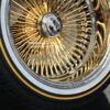 NEW 17X9" 24KT GOLD & CHROME DEEP DISH 100 SPOKE KNOCKOFF WIRE WHEELS & Low Profile Vogue Whitewall 215-50-17 Tires SET (4) WITH HARDWARE - Image 6