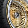 NEW 17X9" 24KT GOLD & CHROME DEEP DISH 100 SPOKE KNOCKOFF WIRE WHEELS & Low Profile Vogue Whitewall 215-50-17 Tires SET (4) WITH HARDWARE - Image 7