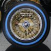 New 13x7" 24kt Gold back and Chrome Lip 72 Spoke Cross Lace Wire Spoke Wheel & True Blue-Wall Lowrider Tire Knockoff Package Complete Set (4) with Hardware Fit Buick - Image 4