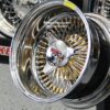 New Genuine Dayton Stamped 13x7" Deep Dish 88 Spoke 24kt Gold Hub Gold Nipples & Stainless Spoke Lowrider Knockoff Wire Wheels Set of four (4) with Hardware - Image 2