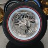 New 15x7" Cadillac 72 Spoke Chrome Cross Lace Wire Wheels & Vogue Whitewall / Red Stripe 215-70-15 Tires Set (4) Fit Rear Wheel Drive Deville Seville Brougham Fleetwood & More RWD Cars - Image 3