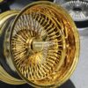 New 15x10" ALL GOLD 100 SPOKE DEEP DISH REVERSE KNOCKOFF WIRE WHEELS SET (4) COMPLETE WITH HARDWARE - Image 6