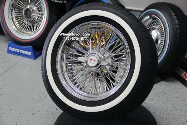 New 16x7" Fat 72 Spoke Chrome Cross Lace Wire Wheels & True Whitewall 225-60-16 Tires Package Set of (4) Fit Rear Wheel Drive Models