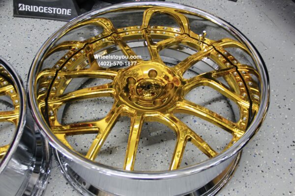 New Amani Forged "Verge" 26" Billet Staggered 14k Gold & Chrome USA MADE Wheels 5x5" Bolt pattern Set (4) Fit Chevy Chevrolet Caprice Impala Buick Oldsmobile Donk Bubble C10 5x127mm Jeep Durango