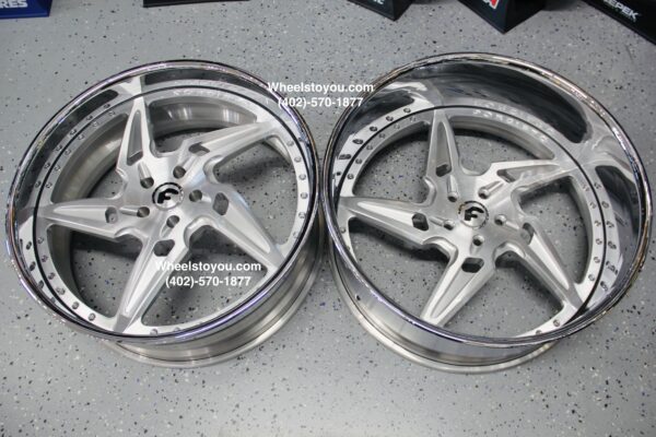 New 24" Forgiato "Fessuri" Billet Staggered Brushed & Chrome 24x9 Fronts & 24x10 Rears with 7" Lips USA MADE Wheels 5x4.75" Bolt pattern Set (4) Fit Chevy Chevrolet Caprice Impala Buick Oldsmobile Chevelle Cutlass Monte Carlo Regal Grand Prix ETC