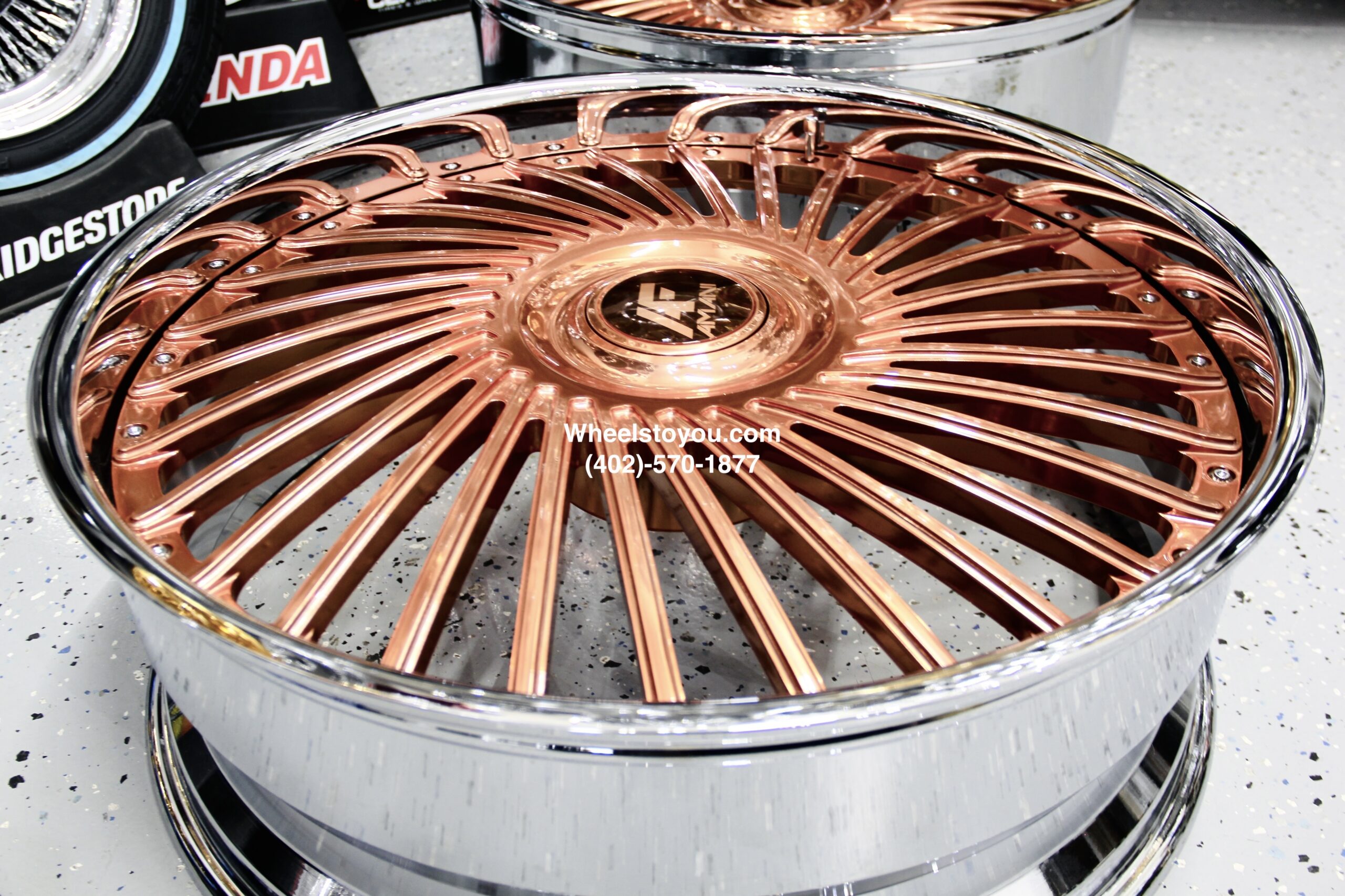 New Amani Forged "Chile" 26" Billet Staggered Rose Gold & Chrome USA MADE Wheels / Tires & Steering Wheel Any Bolt pattern (Drilled to Order) Set (4) Fit Chevy Chevrolet Caprice Impala Free Shipping in the U.S. - Image 7