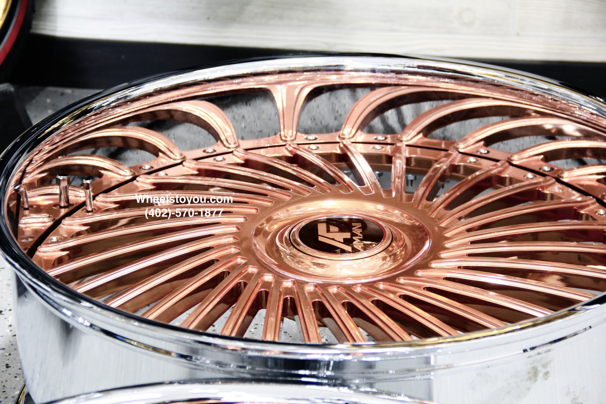 New Amani Forged "Chile" 26" Billet Staggered Rose Gold & Chrome USA MADE Wheels / Tires & Steering Wheel Any Bolt pattern (Drilled to Order) Set (4) Fit Chevy Chevrolet Caprice Impala Free Shipping in the U.S. - Image 8