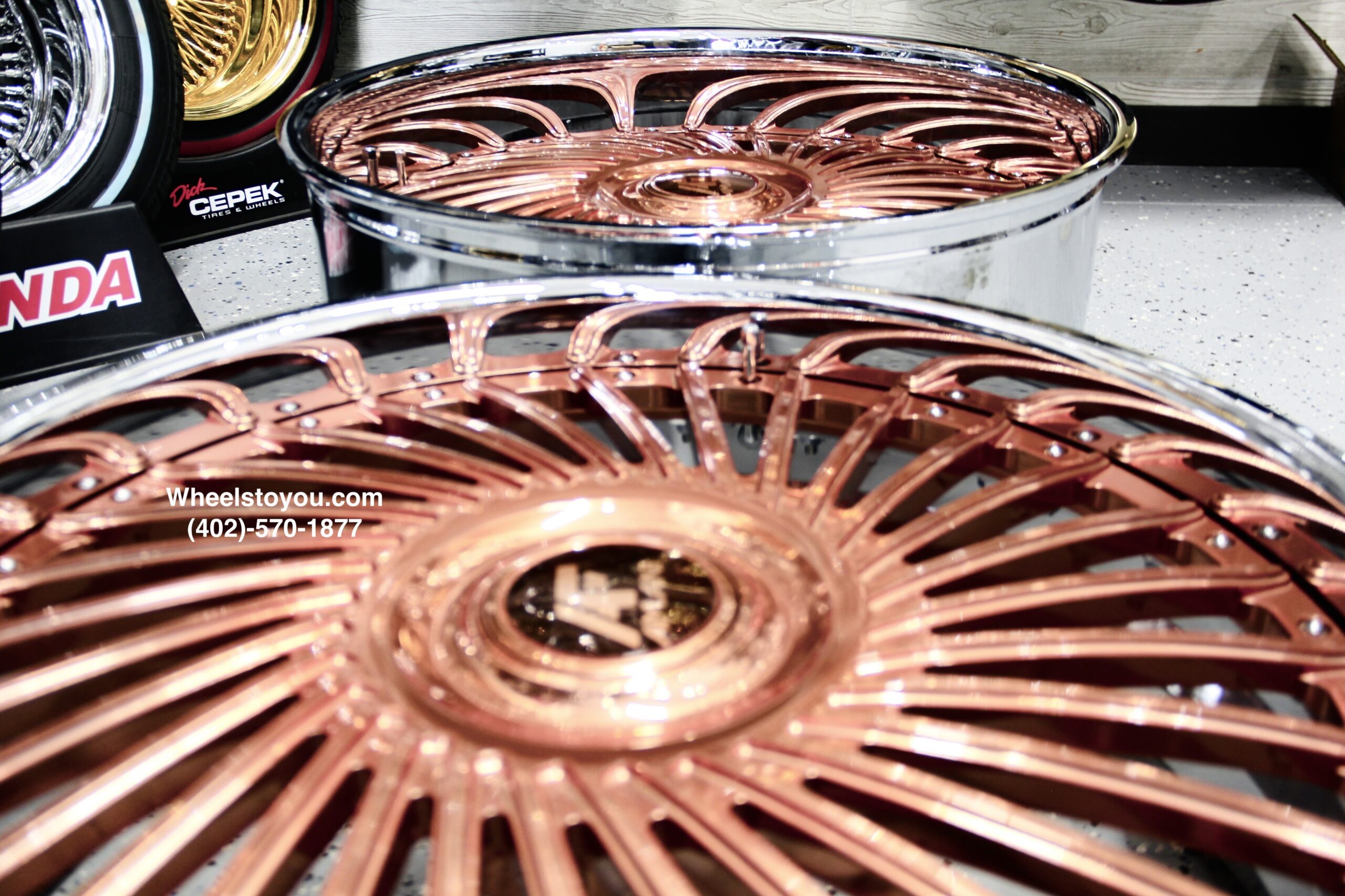 New Amani Forged "Chile" 26" Billet Staggered Rose Gold & Chrome USA MADE Wheels / Tires & Steering Wheel Any Bolt pattern (Drilled to Order) Set (4) Fit Chevy Chevrolet Caprice Impala Free Shipping in the U.S. - Image 9