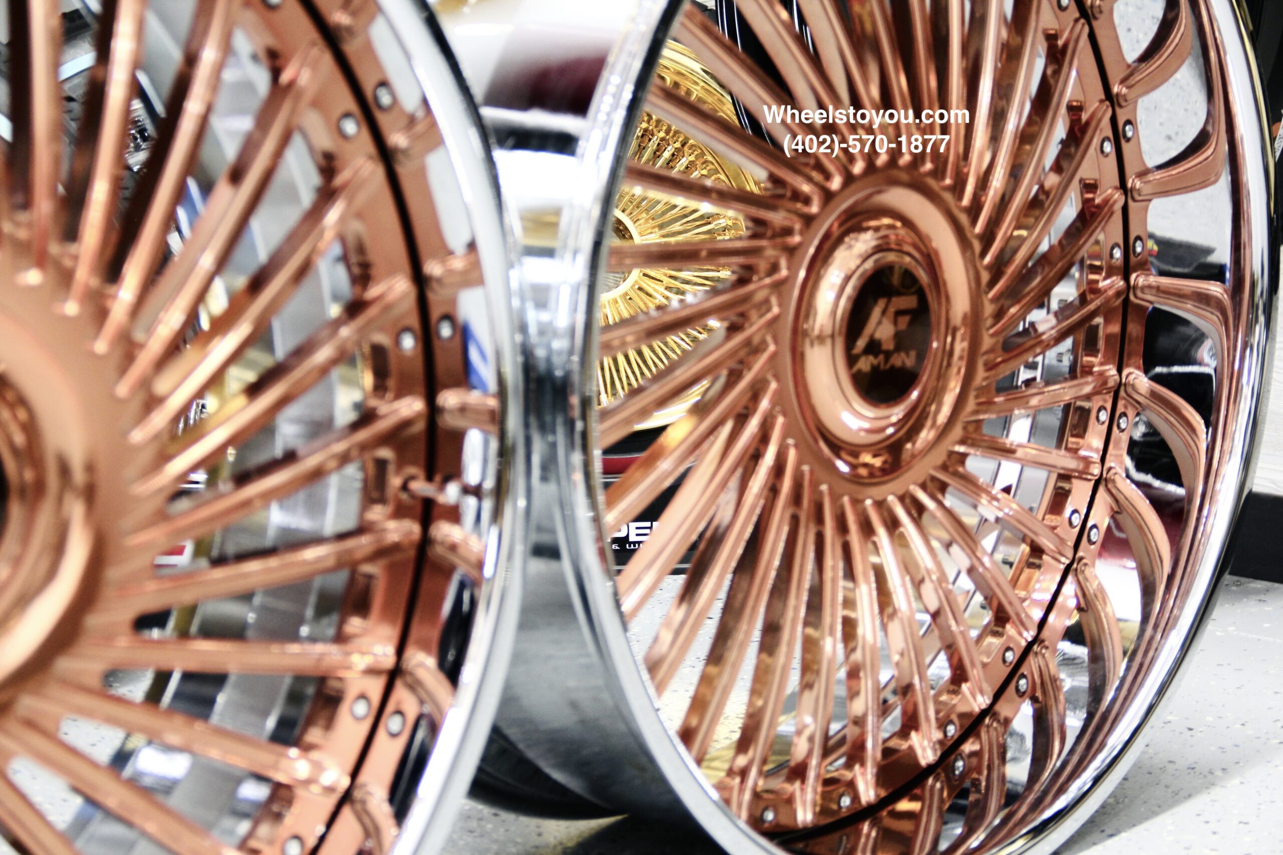 New Amani Forged "Chile" 26" Billet Staggered Rose Gold & Chrome USA MADE Wheels / Tires & Steering Wheel Any Bolt pattern (Drilled to Order) Set (4) Fit Chevy Chevrolet Caprice Impala Free Shipping in the U.S. - Image 11