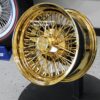 New 15x7" ALL GOLD 72 CROSS LACE SPOKE REAR WHEEL DRIVE KNOCKOFF WIRE WHEELS SET (4) COMPLETE WITH HARDWARE - Image 2