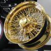 New 15x7" ALL GOLD 72 CROSS LACE SPOKE REAR WHEEL DRIVE KNOCKOFF WIRE WHEELS SET (4) COMPLETE WITH HARDWARE - Image 3