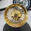 New 15x7" ALL GOLD 72 CROSS LACE SPOKE REAR WHEEL DRIVE KNOCKOFF WIRE WHEELS SET (4) COMPLETE WITH HARDWARE - Image 6