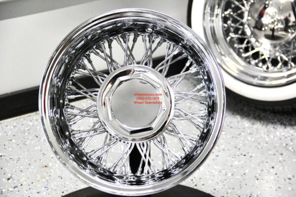 New Single (1) 14x6" Quad Cross Lace Deep Dish Direct Bolt 64 Spoke Chrome 5 Lug 5x4.5 / 5x4.75 / 5x5" Bolt Patterns Wire Wheel