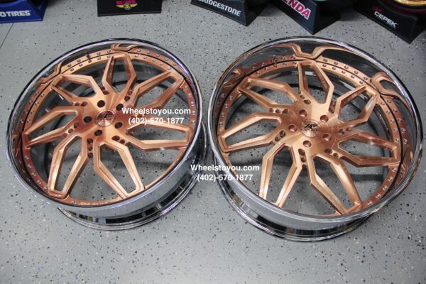 New Amani Forged "Smoked" 26" Billet Staggered Directional Rose Gold & Chrome USA MADE Wheels 5x5" Bolt pattern (5x127mm) Set (4) Fit Chevy Chevrolet Caprice Impala Buick Oldsmobile Donk Bubble C10 Jeep Durango ETC