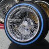 New 15x10" CROSS LACE DEEP DISH ALL CHROME 72 SPOKE KNOCKOFF WIRE WHEELS & BLUE-WALL LOW PROFILE TIRES SET (4) COMPLETE - Image 2