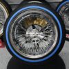 New 15x10" CROSS LACE DEEP DISH ALL CHROME 72 SPOKE KNOCKOFF WIRE WHEELS & BLUE-WALL LOW PROFILE TIRES SET (4) COMPLETE - Image 5