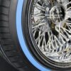 New 15x10" CROSS LACE DEEP DISH ALL CHROME 72 SPOKE KNOCKOFF WIRE WHEELS & BLUE-WALL LOW PROFILE TIRES SET (4) COMPLETE - Image 7