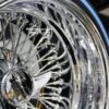 New 15x10" CROSS LACE DEEP DISH ALL CHROME 72 SPOKE KNOCKOFF WIRE WHEELS & BLUE-WALL LOW PROFILE TIRES SET (4) COMPLETE - Image 8