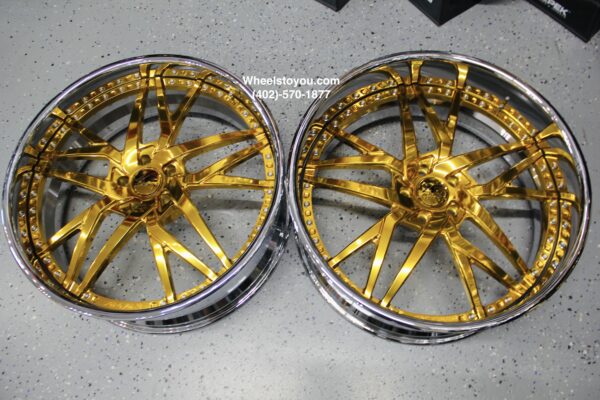 New Amani Forged "Ikon" 24" Billet Staggered 14k Gold & Chrome USA MADE Wheels 5x4.75" Bolt pattern Set (4) Fit Chevy Chevrolet Caprice Impala Buick Oldsmobile Cutlass Monte Carlo Regal Grand Prix ETC