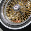 New Set (4) 14x7" Genuine Dayton 70 Spoke Direct Bolt 24kt Gold Stainless Spokes and nipples 5x4.75" aka 5x120.7mm bolt pattern Wheel & 175-70-14 White wall Tire Package Complete Set (4) with Lugs & Washers - Image 3