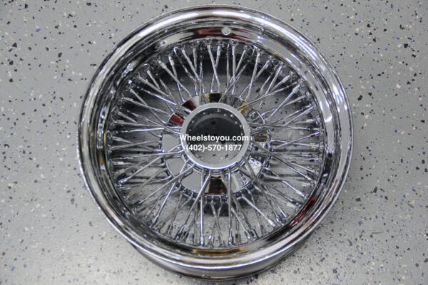 New Single (1) 14 x 6" All Chrome 72 Spoke Cross Lace Standard "Shallow" Dish Chrome knockoff Wire Wheel Rear Wheel Drive Fitment