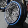 New Set (4) 17x9" CROSS LACE DEEP DISH ALL CHROME 72 SPOKE KNOCKOFF WIRE WHEELS & BLUE-WALL LOW PROFILE 205-45-17 TIRES SET (4) COMPLETE - Image 2