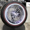 New Set (4) Cross Lace 72 Spoke 18" Chrome Knockoff Wire Wheels and Genuine Vogue 235-50-18 Whitewall / RED Stripe Tire Package Complete Set of four (4) with Hardware ready to install - Image 2