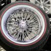 New Set (4) Cross Lace 72 Spoke 18" Chrome Knockoff Wire Wheels and Genuine Vogue 235-50-18 Whitewall / RED Stripe Tire Package Complete Set of four (4) with Hardware ready to install - Image 4