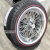 New Set (4) Cross Lace 72 Spoke 18" Chrome Knockoff Wire Wheels and Genuine Vogue 235-50-18 Whitewall / RED Stripe Tire Package Complete Set of four (4) with Hardware ready to install - Image 6