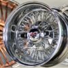 New Set (4) Genuine Dayton Stamped 13x7" Deep Dish 72 Spoke Cross Lace Stainless & Chrome Lowrider Knockoff Wire Wheels Set of four (4) with Hardware Choice - Image 9