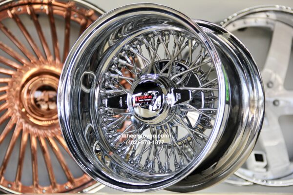 New Set (4) Genuine Dayton Stamped 13x7" Deep Dish 72 Spoke Cross Lace Stainless & Chrome Lowrider Knockoff Wire Wheels Set of four (4) with Hardware Choice