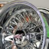 New Set (4) Genuine Dayton Stamped 13x7" Deep Dish 72 Spoke Cross Lace Stainless & Chrome Lowrider Knockoff Wire Wheels Set of four (4) with Hardware Choice - Image 8