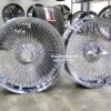 New Set (4) 22" GENUINE DAYTON STAGGERED 144 SPOKE CHROME KNOCKOFF WIRE WHEELS SET WITH CHOICE OF HARDWARE - Image 2